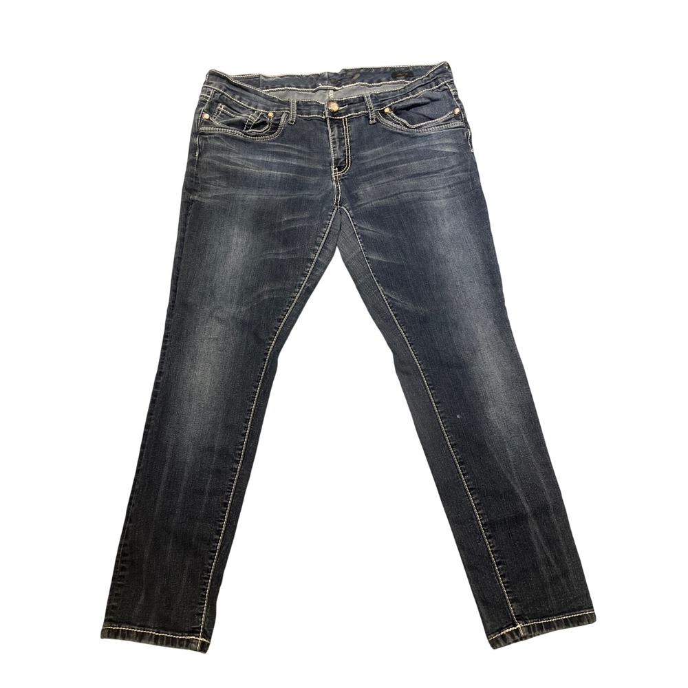 Seven7 Legging Jeans Women's Size 14 Dark Wash Contrast Stitch Embellished Blue